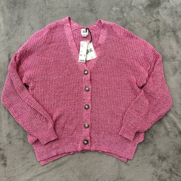 NWT BDG Pink Oversized Chunky Knit Sweater Cardigan Women's MEDIUM - Picture 1 of 6